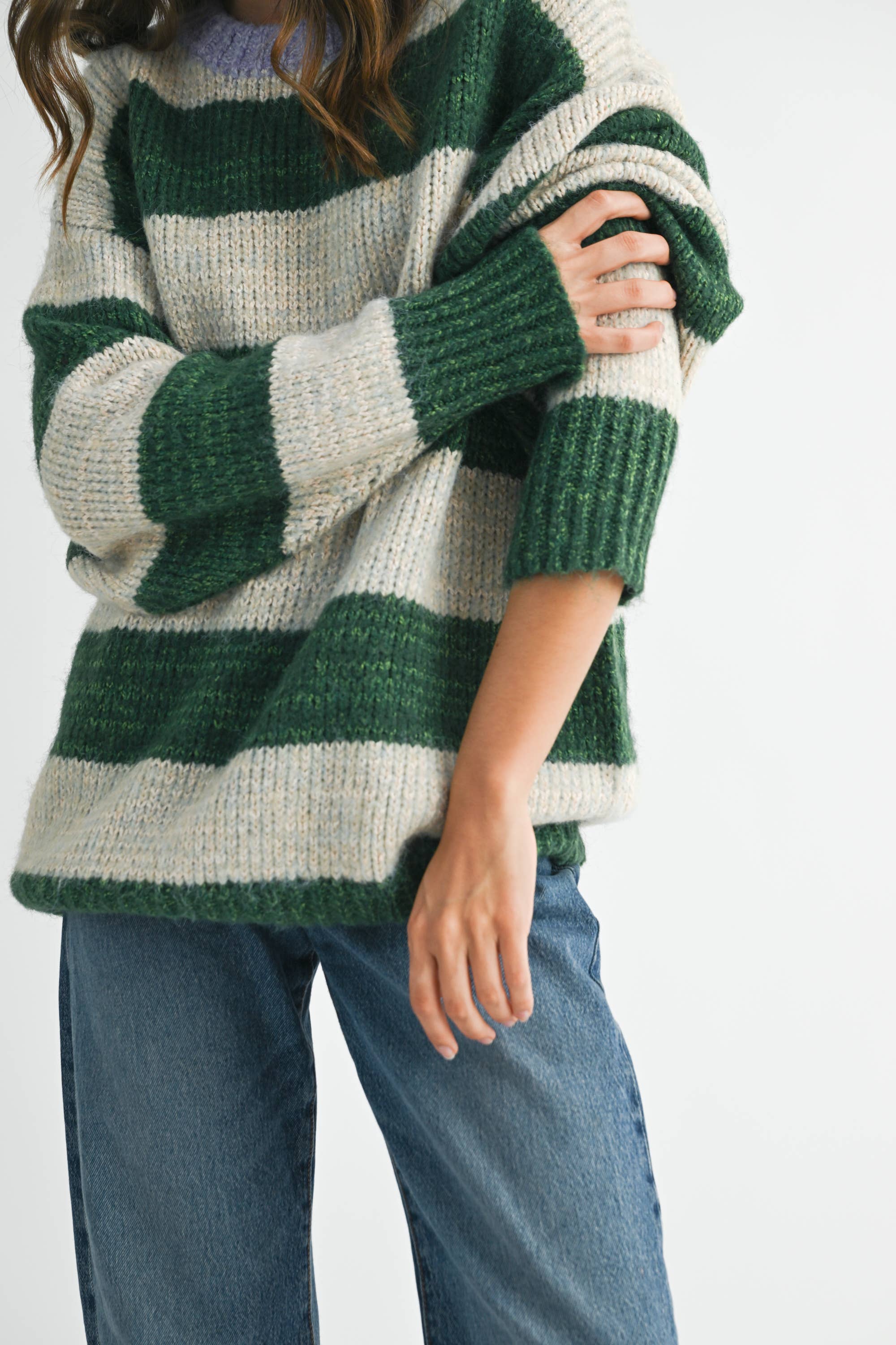 Green 3288GK Oversized Striped Sweater for wholesale on Faire8