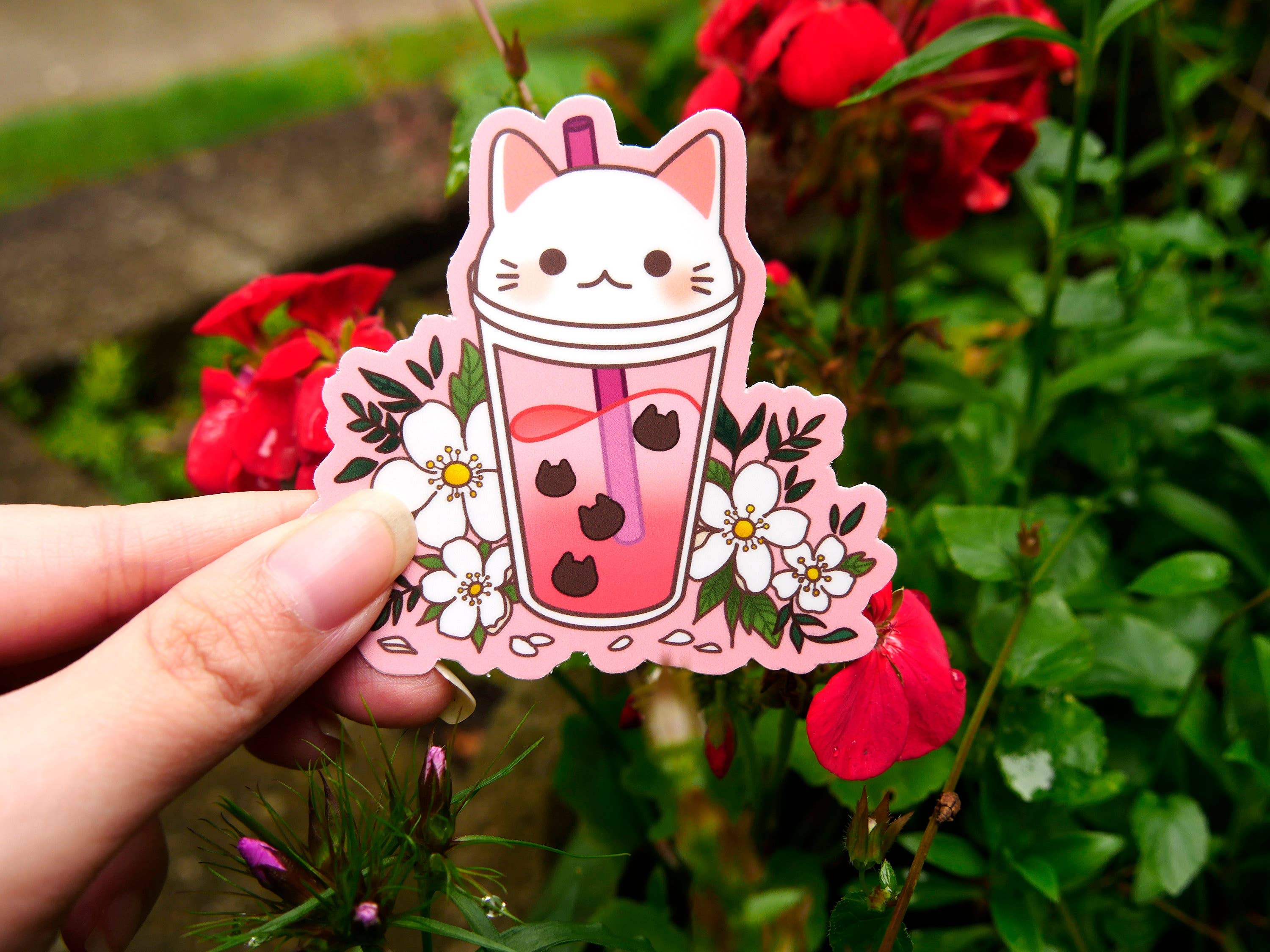 Meg-chan Doodles - Vente Autocollant - Autocollant pour thé à bulles | Joli autocollant en forme de chat | Thé au lait1