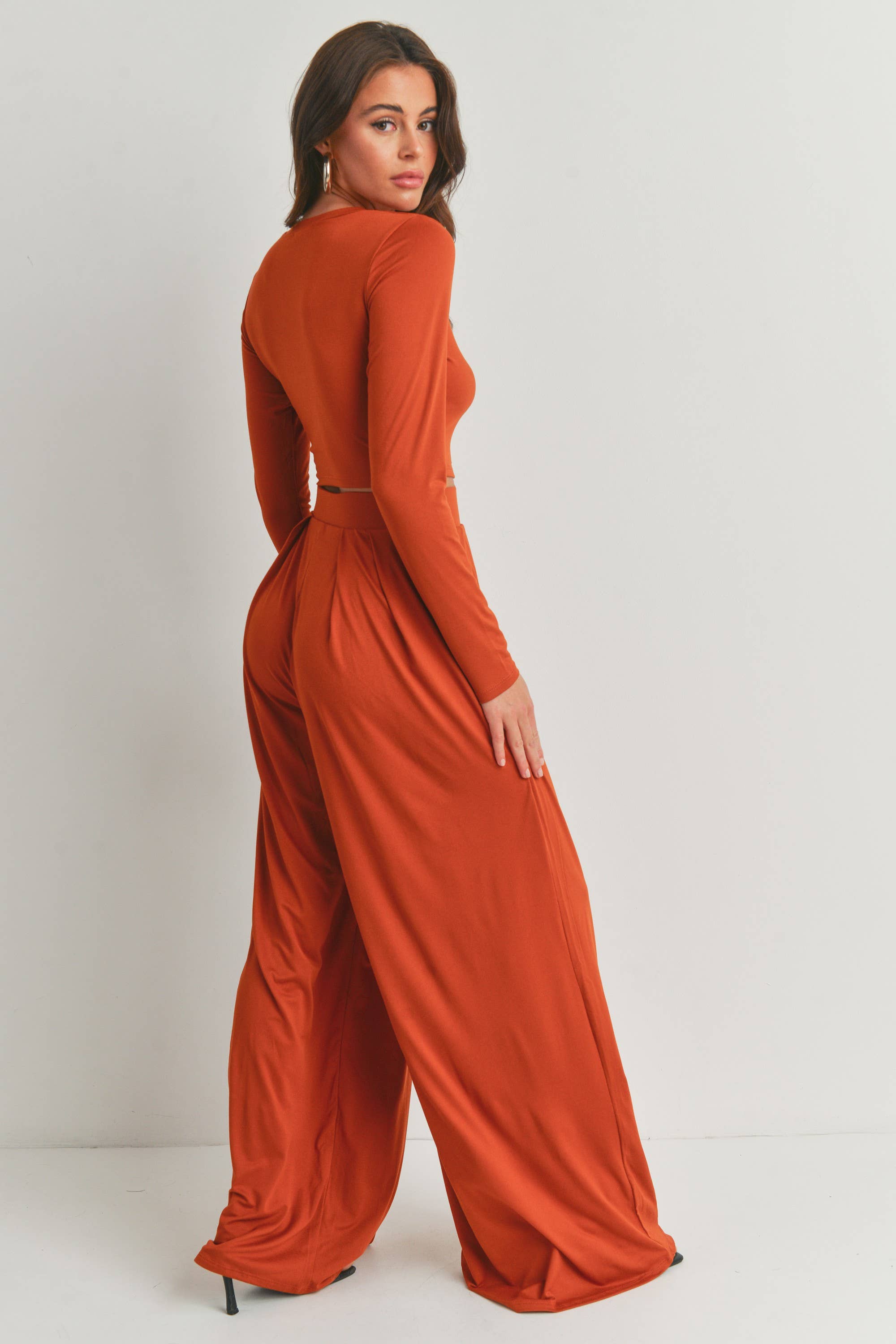 Peace Love Line - Wholesale Top & Pant Set (NOT Loungewear) - Women's - SLI3880 - LONG SLEEVES CROP TOP AND PANTS SET1