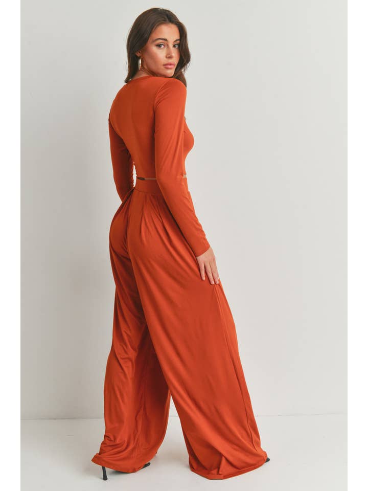 Peace Love Line - Wholesale Top & Pant Set (NOT Loungewear) - Women's - SLI3880 - LONG SLEEVES CROP TOP AND PANTS SET1