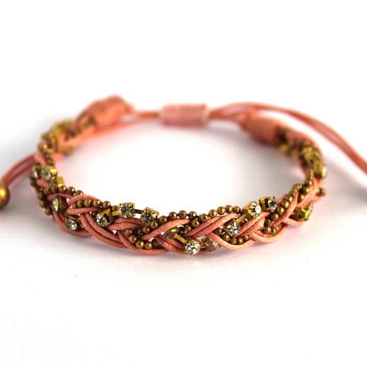 Flettet armbånd koral fersken for engroshandel hos Sol Jewels