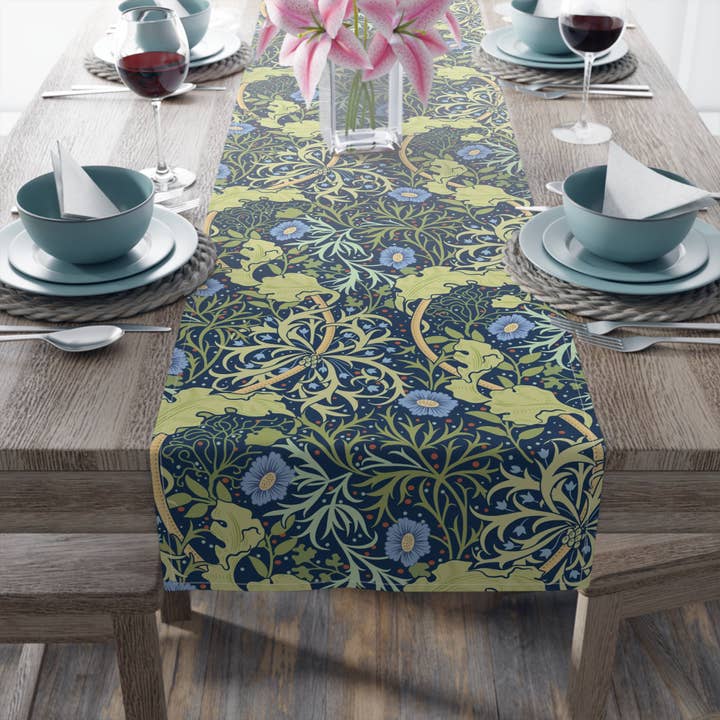 Table Runner inspired by William Morris - Seaweed Collection (Blue Flower) and other Purchase Wholesale dusty blue table runner. Free Returns & Net 60 Terms on Faire trending on Faire.