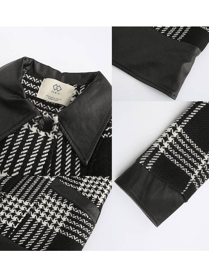 Black PU and Plaid Wool Casual Coat for wholesale on Faire3