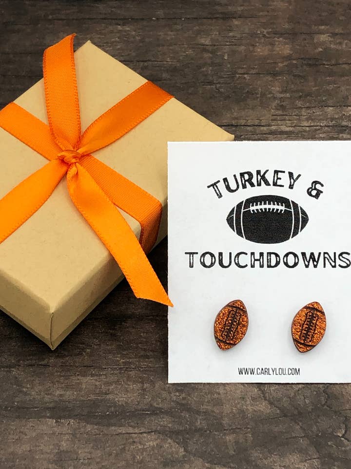 Turkey and Touchdowns Football Earrings - Thanksgiving Gift for wholesale by Carly Lou