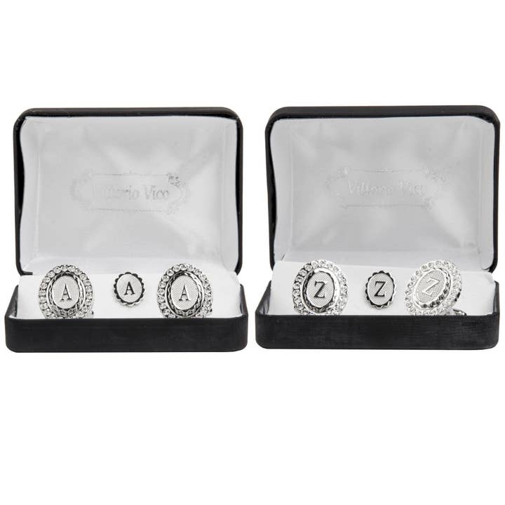Vittorio Vico Bling Initial Cufflinks & Tie Tack Set: A to Z by Classy Cufflinks for wholesale by Dubal Brothers