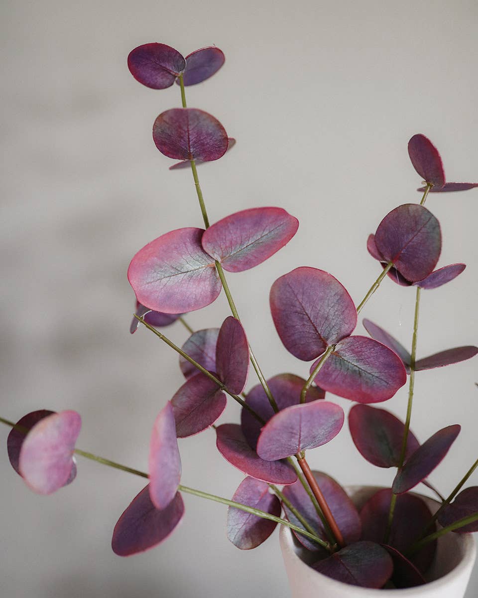Prestige Botanicals - Wholesale Artificial flowers - Burgundy Artificial Eucalyptus 18”3