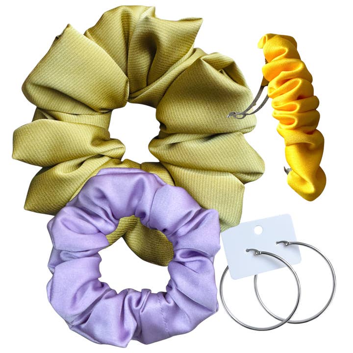DeNob Olive Mix 4-in-1 Handmade Satin Hair Accessories Set for wholesale by DeNob creations