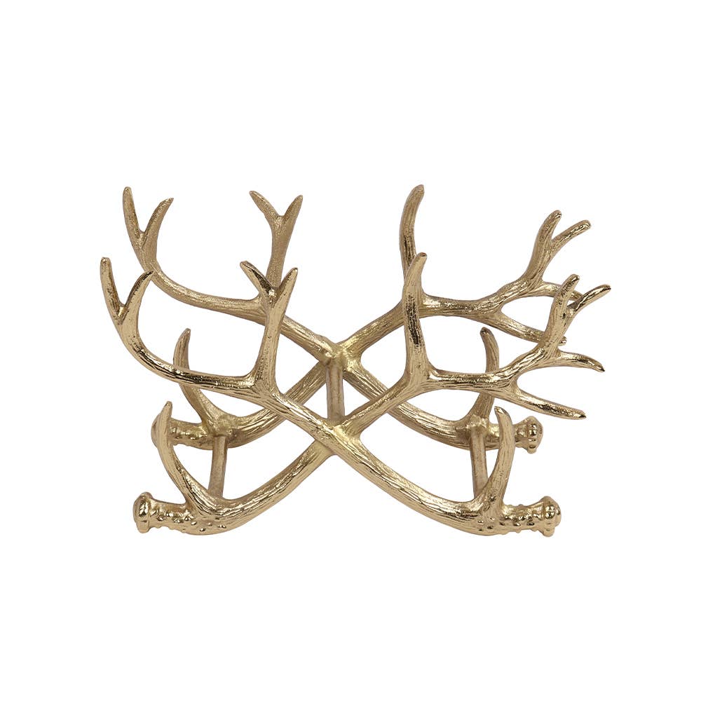 India Handicrafts Inc - Vente Décorations de table - Porte-bouteilles en bois de cerf doré2