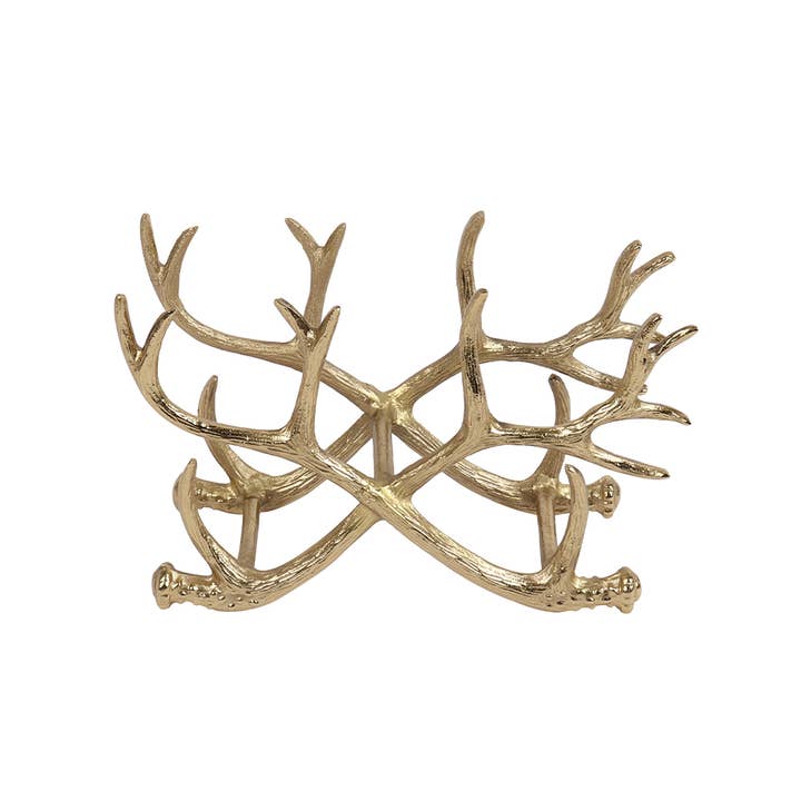 India Handicrafts Inc - Vente Décorations de table - Porte-bouteilles en bois de cerf doré2