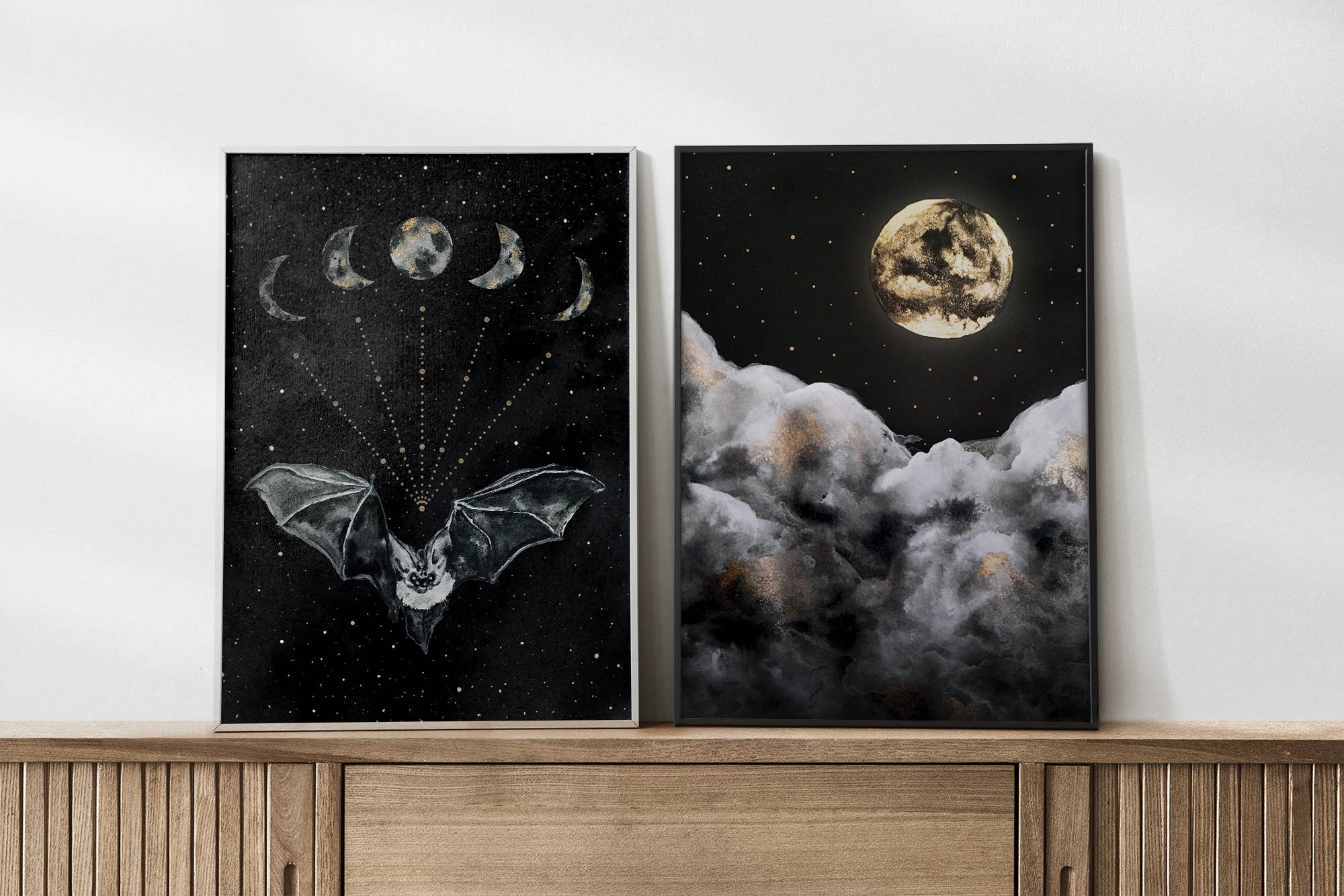 The Flow Design - Vente Affiche d'art - Affiche Chauve-souris et Phases de la Lune - Illustration ésotérique murale7