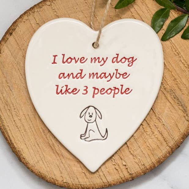 Pets -Love my dog,maybe like 3 people-Handmade ceramic heart for wholesale by Broadlands Pottery