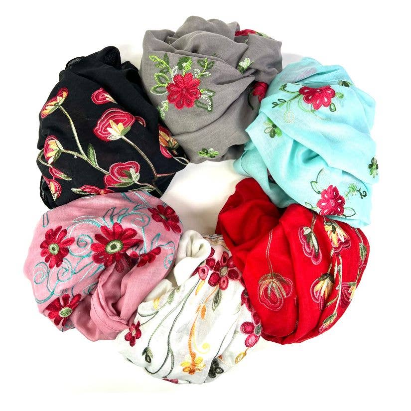 Humble Hilo – Engroshandel Tørklæde - Dame – Humble Hilo Broderet tørklæde/sjal med blomster2