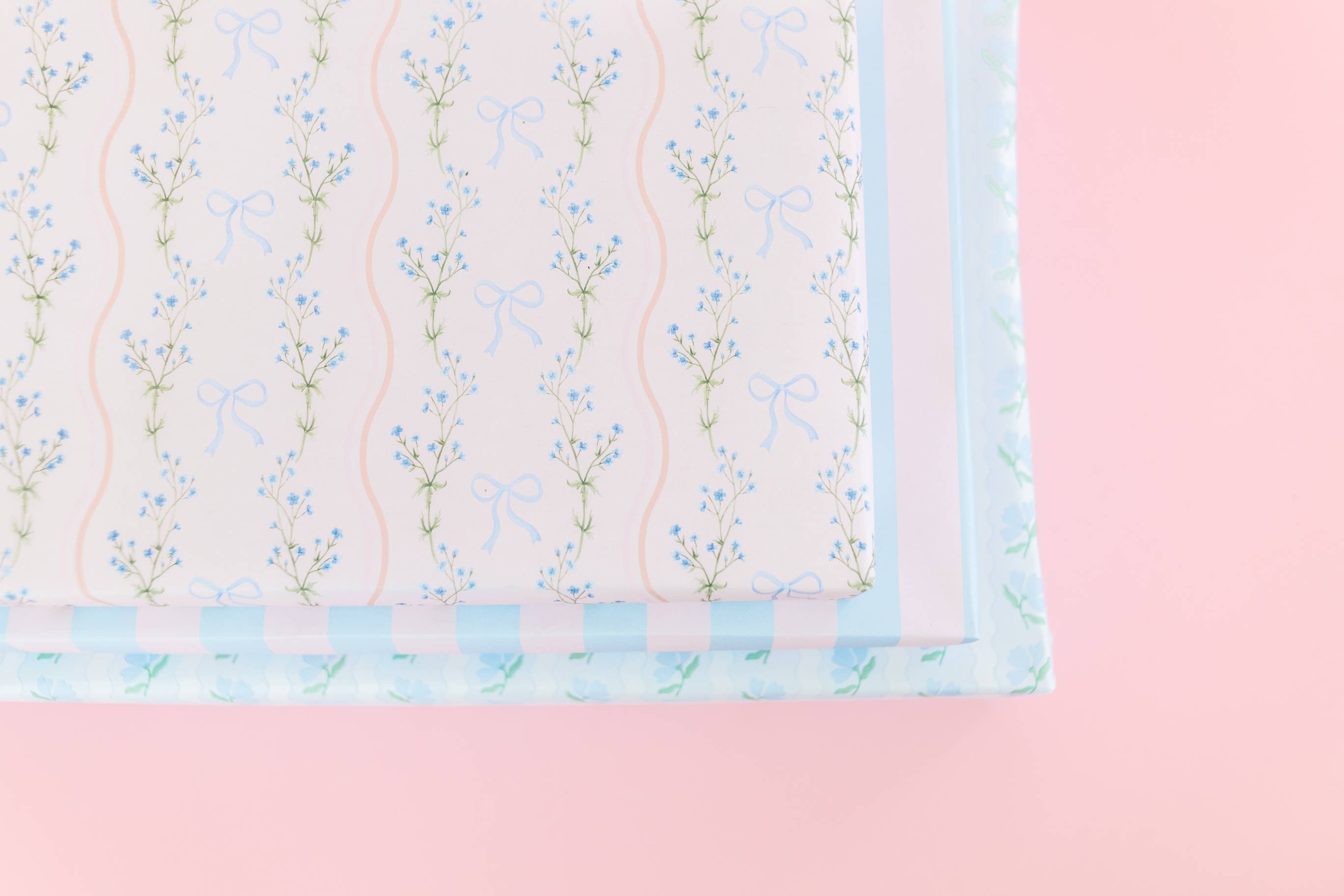 Rock Paper Scissors - Wholesale Wrapping Paper Roll - Watercolor Bow Wavy Stripe Wrapping Paper - Roll of 3 Sheets3