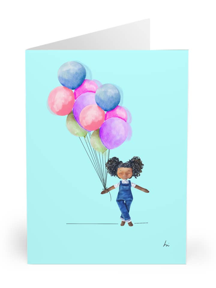 Haley w/ Balloons - HarperIman Greeting Card for wholesale by HarperIman and Co.