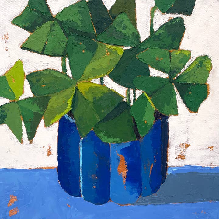 Den heldige kløver – Grøn Oxalis Originalt oliemaleri for engroshandel hos Ray Of Light