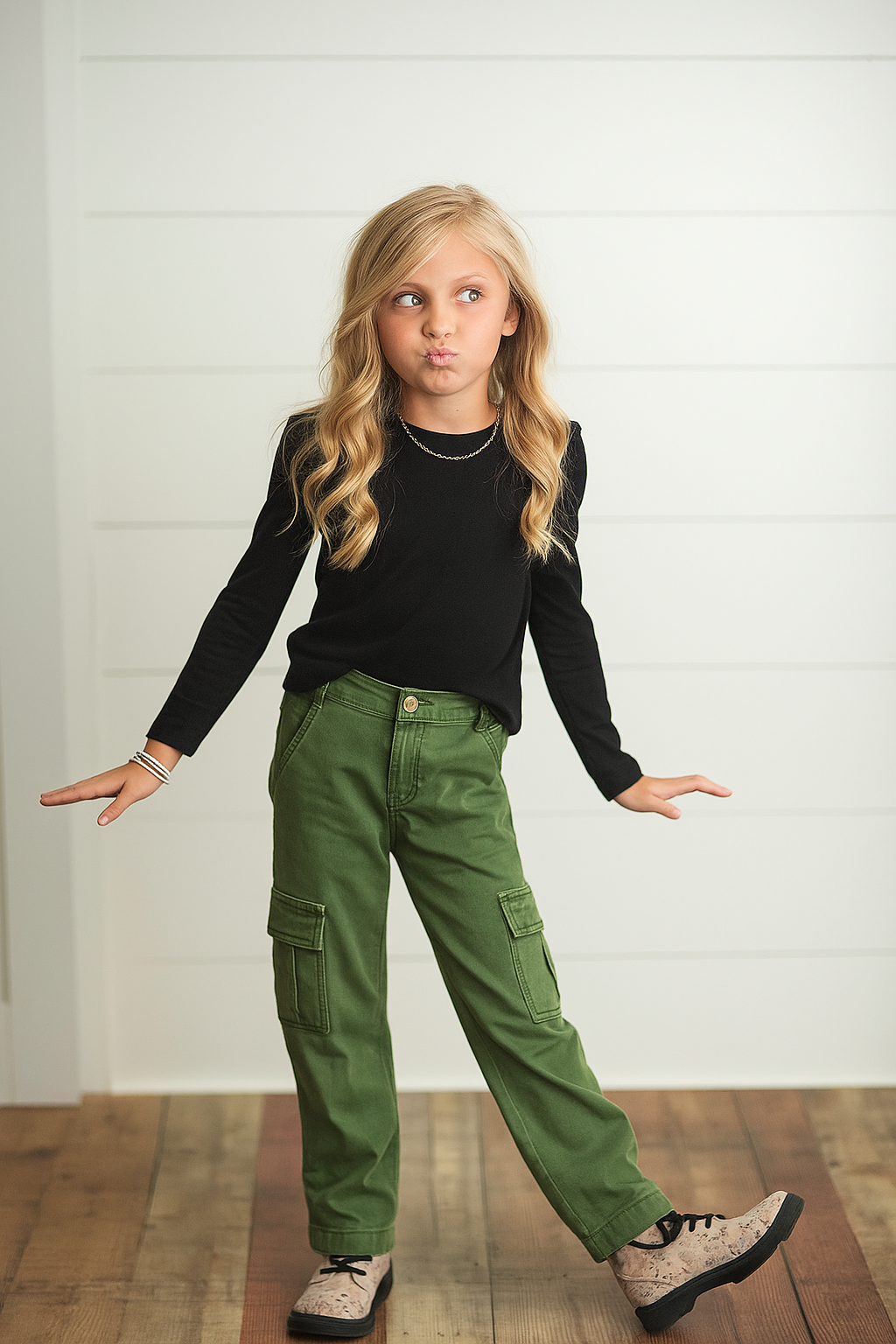 Oopsie Daisy - Wholesale Pants - Kids - Kids Olive Green Denim Cargo Pants With Pockets3