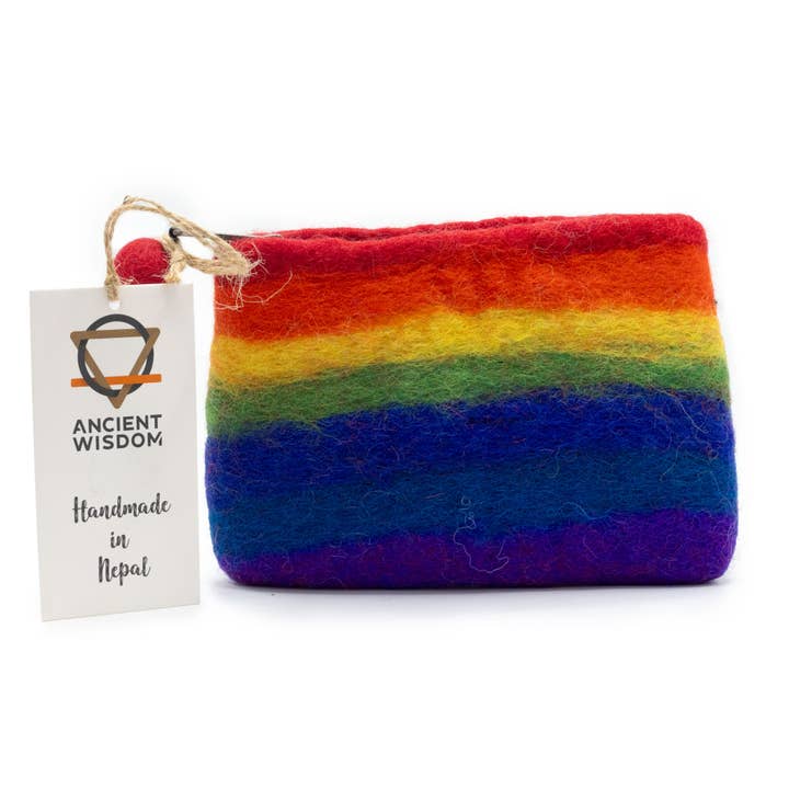 Natural Felt Zipper Pouch (asst) - Rainbow for wholesale by Ancient Wisdom