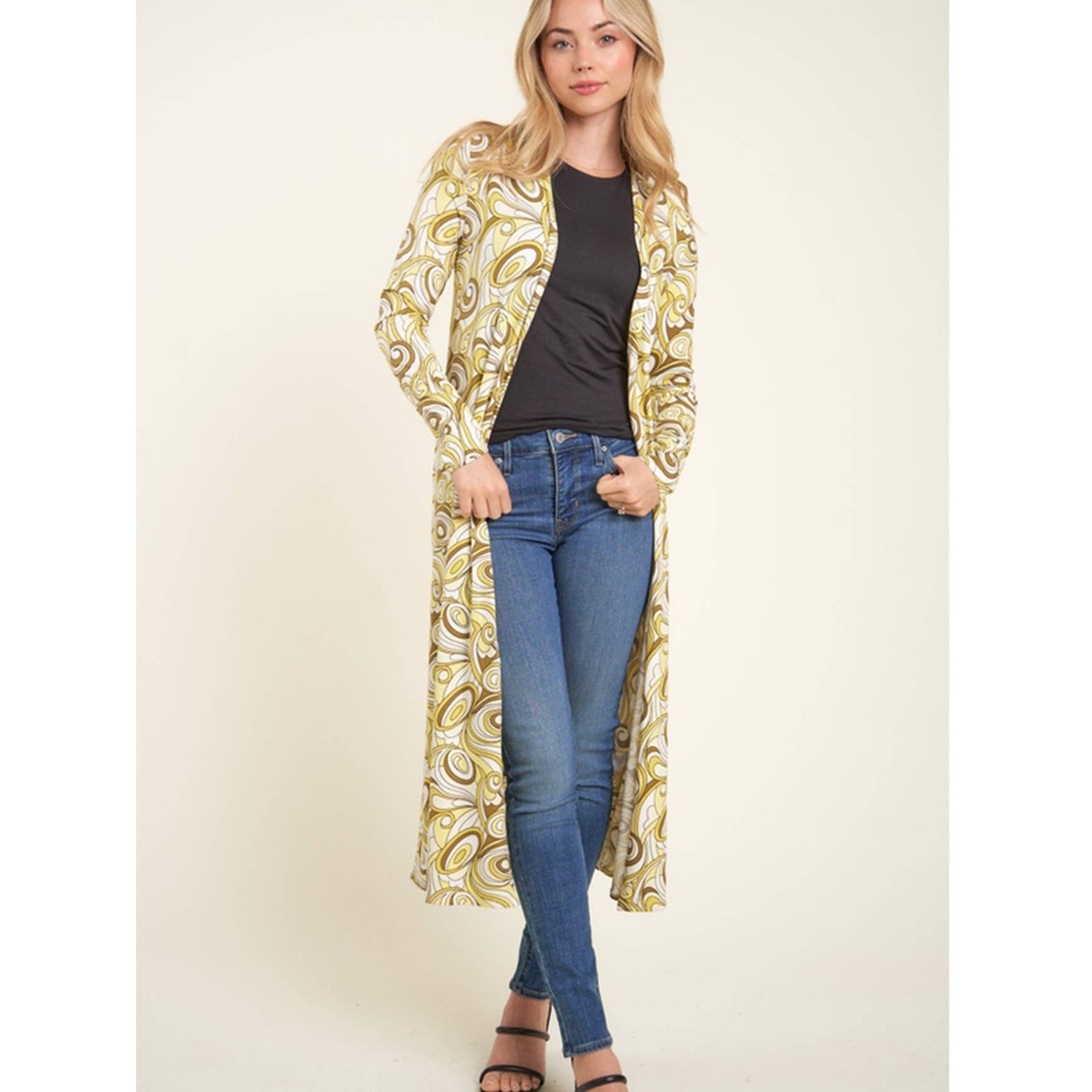 Timeless - Wholesale Cardigan - Women's - Knee Length Printed Long Sleeve Cardigan3