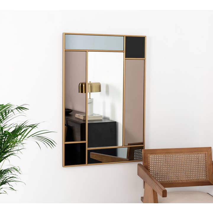 Gdeco - Wholesale Muurspiegel - Spiegel met zwart-goud glazen frame 60 x 90 x 2,5 cm1