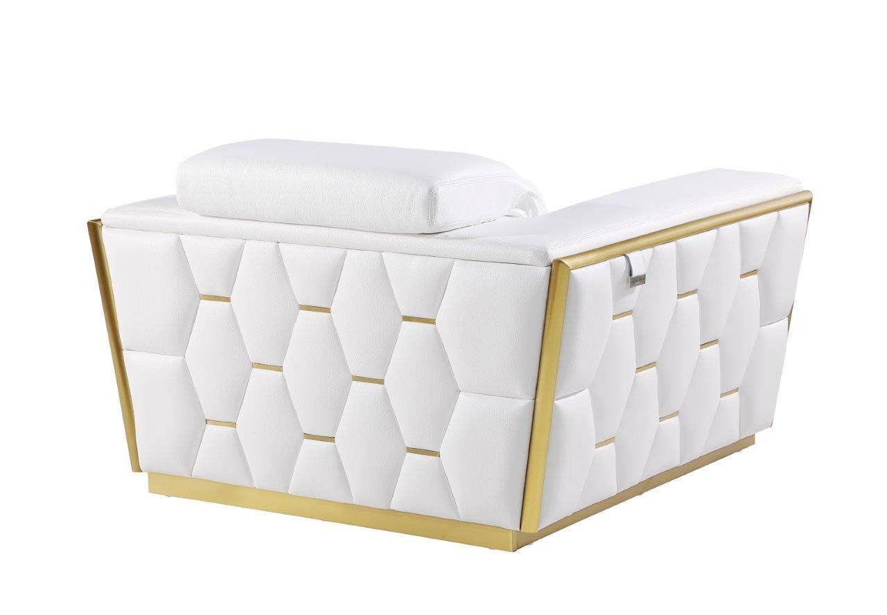 HomeRoots - Wholesale Chair - 47" White and Gold Italian Leather Club Chair5