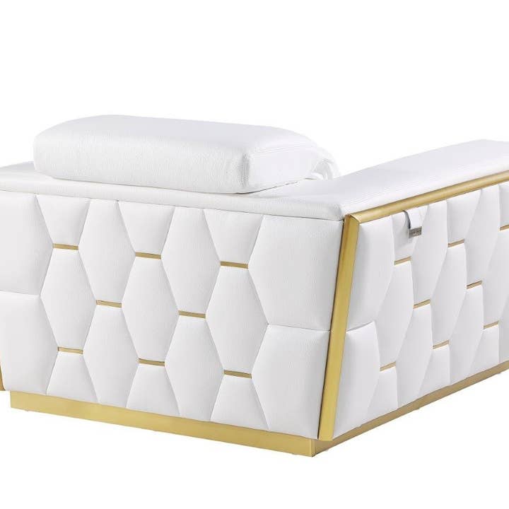 HomeRoots - Wholesale Chair - 47" White and Gold Italian Leather Club Chair5