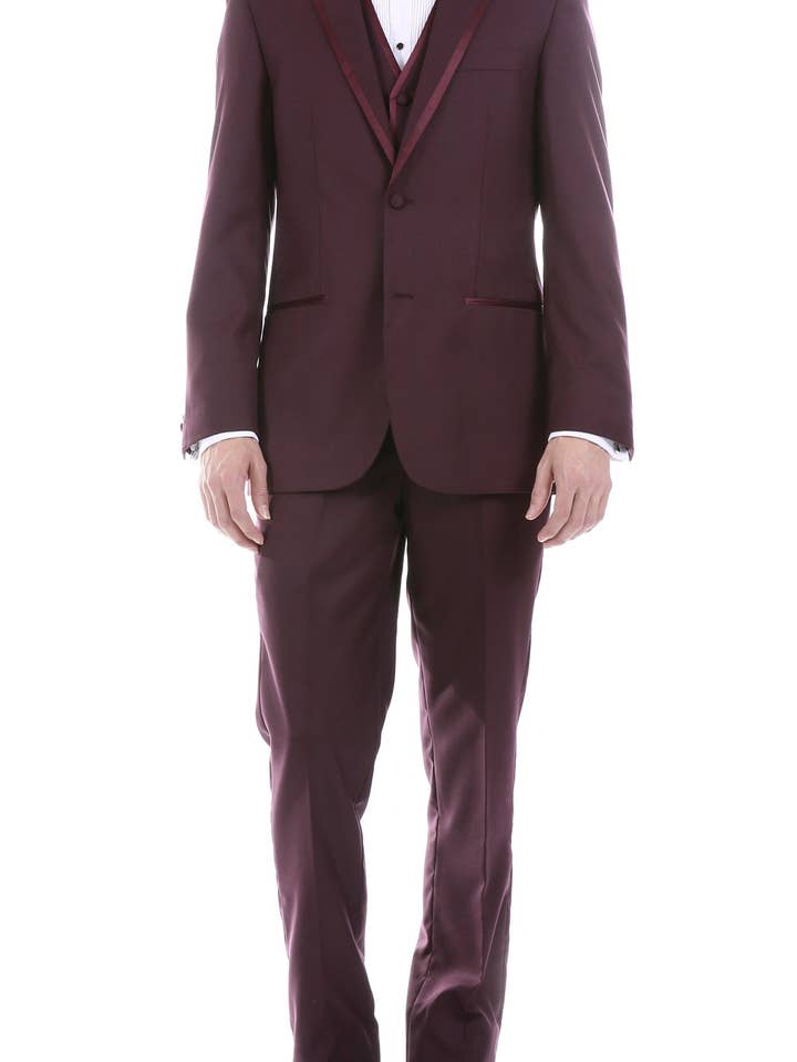 Celio Burgundy 3 Piece Slim Fit Tuxedo for wholesale by Ferrecci