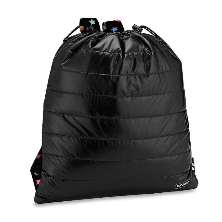 Black Puffer Cinch Sling Bag Scatter Star Straps for wholesale by Top Trenz Inc
