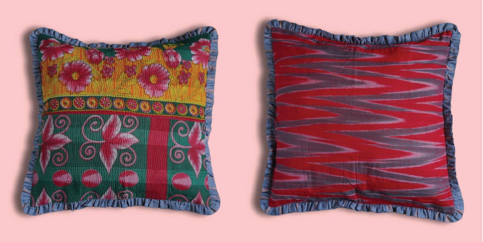 Annahmol - Wholesale Throw Pillow Cover - One of a Kind Vintage Kantha & Ikat Pillow 23