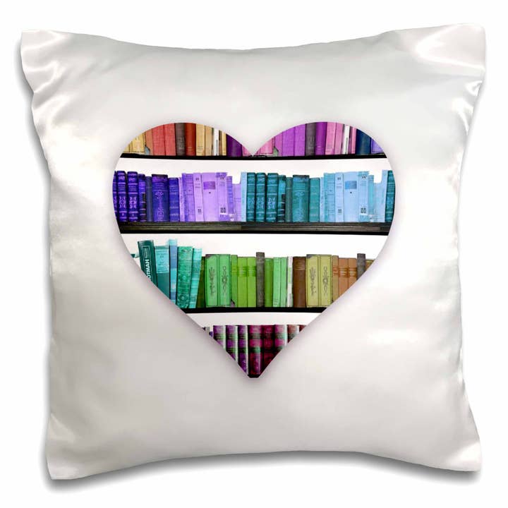 3dRose, Amo i Libri - forma di cuore d'amore contenente una libreria arcobaleno colorata, Federa per Cuscino per la vendita all'ingrosso da parte di 3dRose