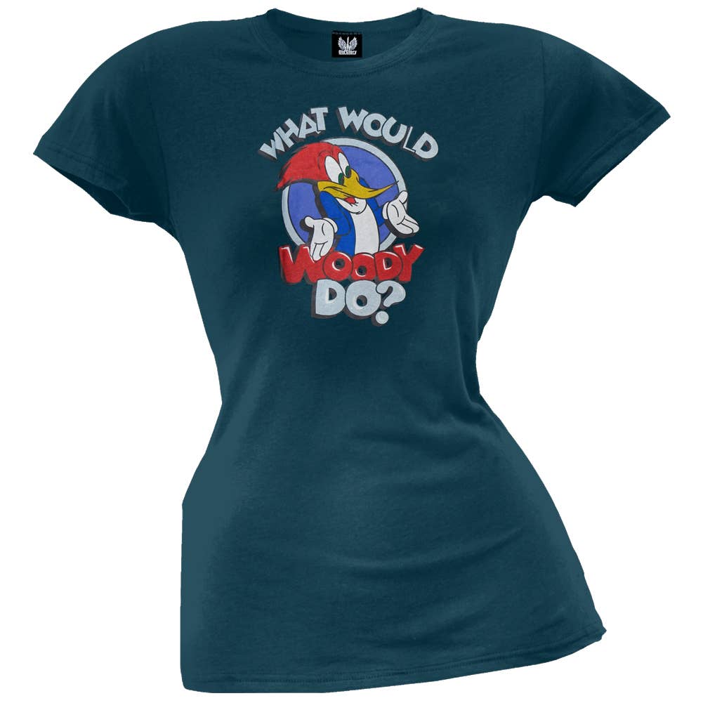 Official Store - Wholesale Screen Printed T-Shirt - Women's - Woody Woodpecker - What Would Woody Do? Juniors T Shirt0