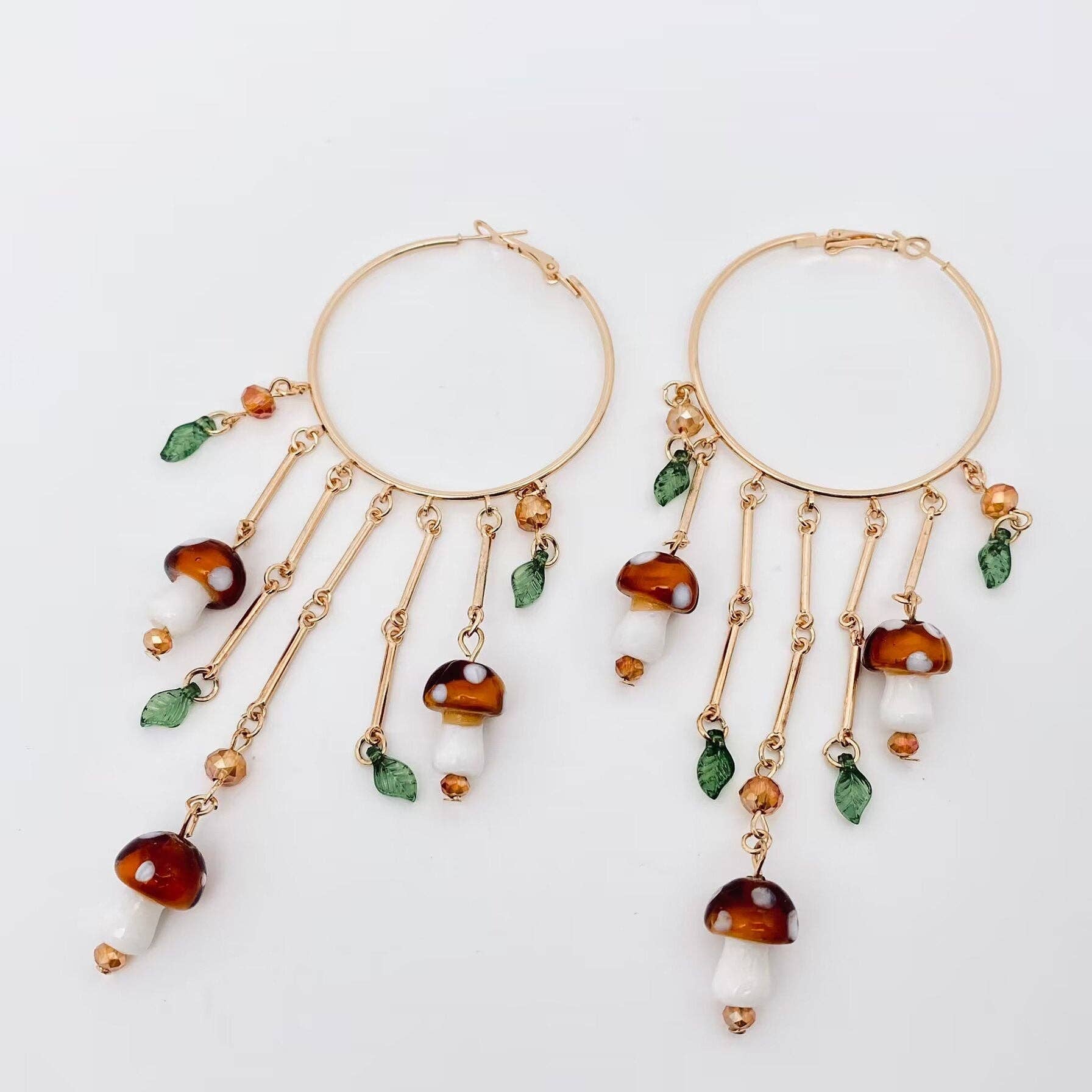 Mio Queena – wholesale Dangle earrings – Mushroom Charm Tassel Large Ring Hoop Earrings1
