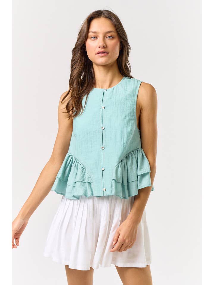 Lalavon - Wholesale Blouse - Women's - ILT4631 Ruffled Peplum Button Down Top