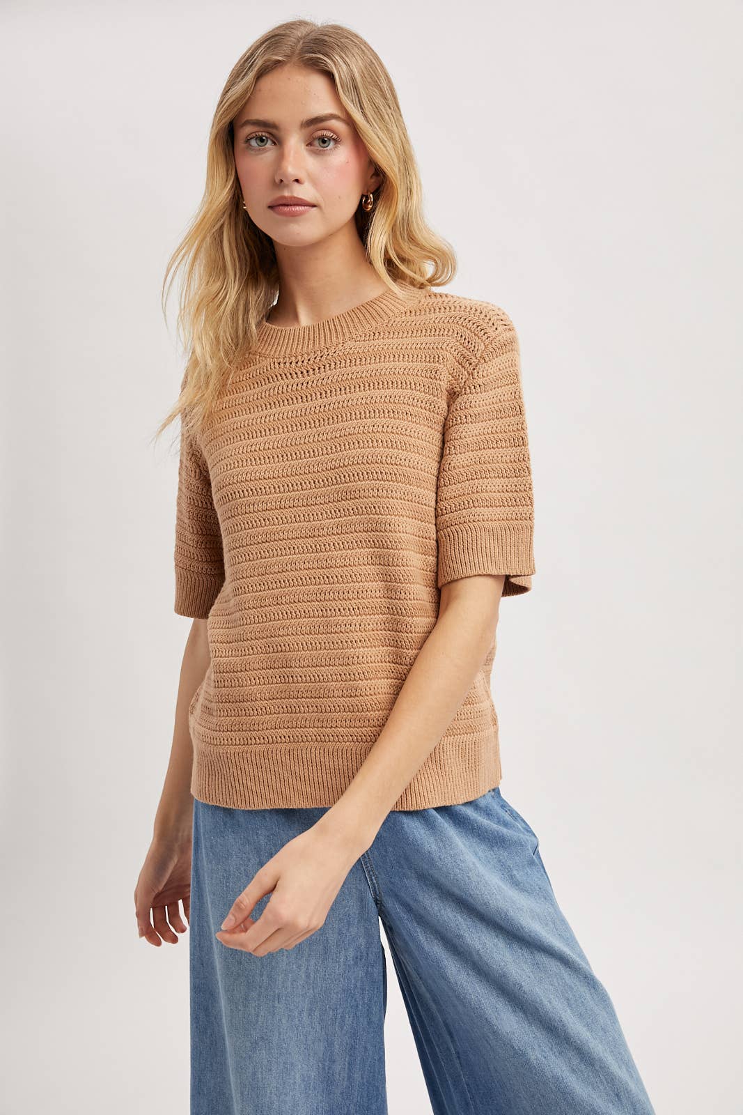 Wishlist Apparel - Wholesale Knit Sweater - Women's - TEXUTRED SHORT SLEEVE SWEATER TOP / WL25-118960