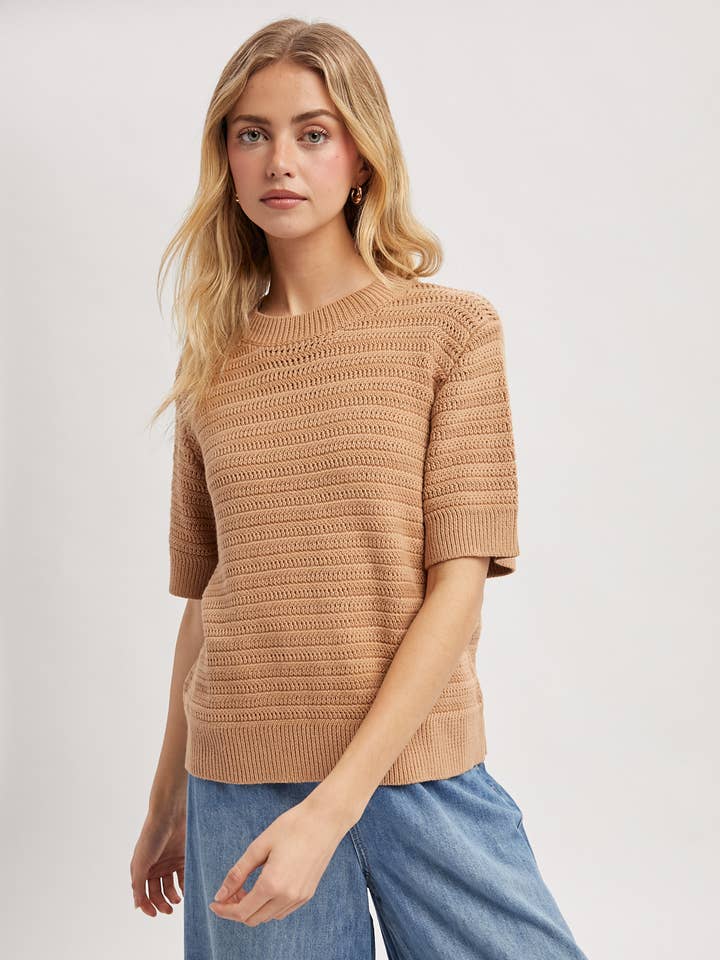 Wishlist Apparel - Wholesale Knit Sweater - Women's - TEXUTRED SHORT SLEEVE SWEATER TOP / WL25-118960