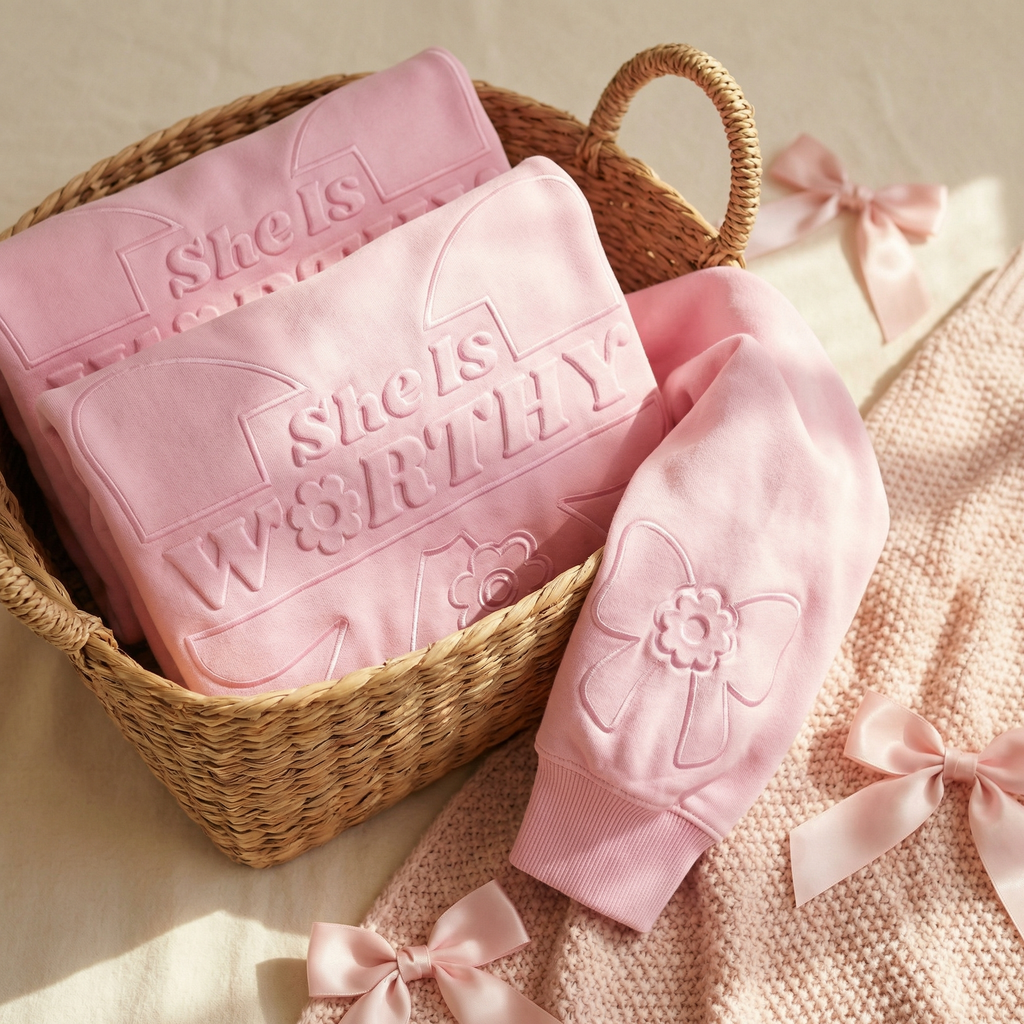 JadyK - Wholesale Sweatshirt - Women's - Spring 2026 - She Is Worthy Bow Emboss Sweatshirt7