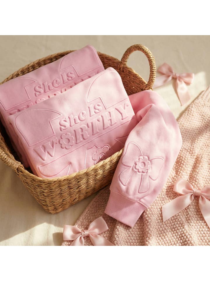 JadyK - Wholesale Sweatshirt - Women's - Spring 2026 - She Is Worthy Bow Emboss Sweatshirt7