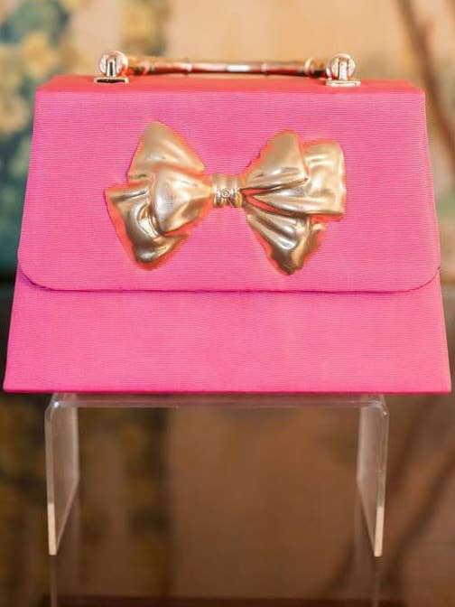 Pink Faille Lulu with Gold Handle Handbag - Gold Charms- WS for wholesale by Lisi Lerch