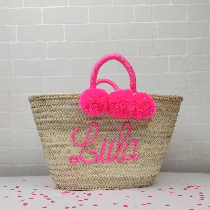 ProHandmadeDesign - Wholesale Beach Bag - Monogrammed Straw bag with pompoms - customized beach bag1