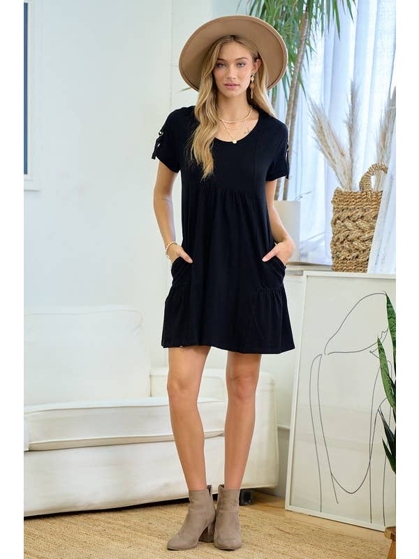 Doe and Rae - Wholesale Dress - Women's - D Ring Strap Sleeve Detail Easy Dress - 26378D