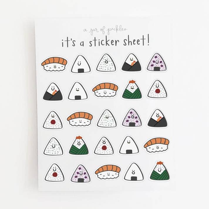 Mini Onigiri Clear Sticker Sheet for wholesale by A Jar Of Pickles