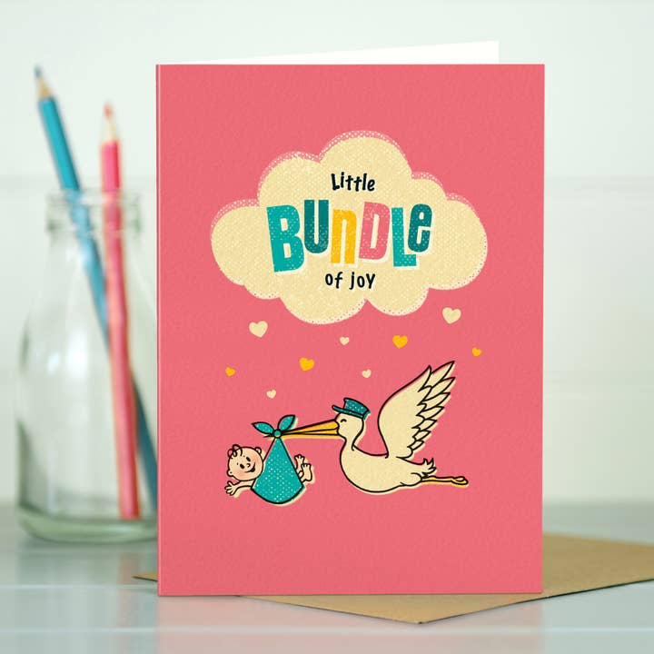 ST22 New baby girl card 'little bundle of joy girl' for wholesale by The Typecast Gallery