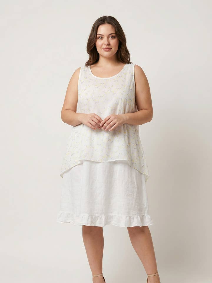 Ensemble top imprimé blanc + robe grande taille (T22317) pour la vente par Pomme Rouge Paris