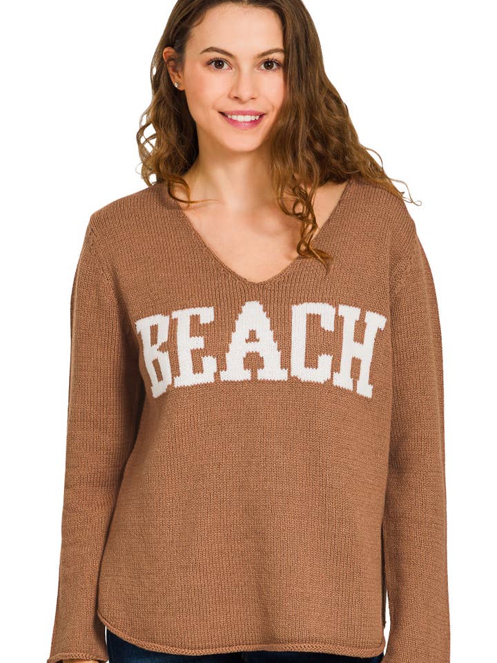 42POPS - Wholesale Knit Sweater - Women's - ._ 0926 Beach V Neck Sweater w/ side slits SI-288480