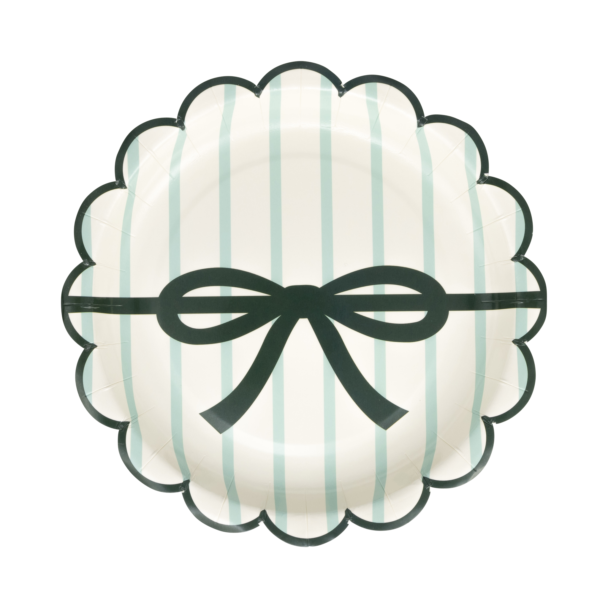 My Mind’s Eye - Wholesale Disposable Plate - BOW1143 - Red and Pink Green and Mint Stripes and Bow Scalloped 7" Plate Set4