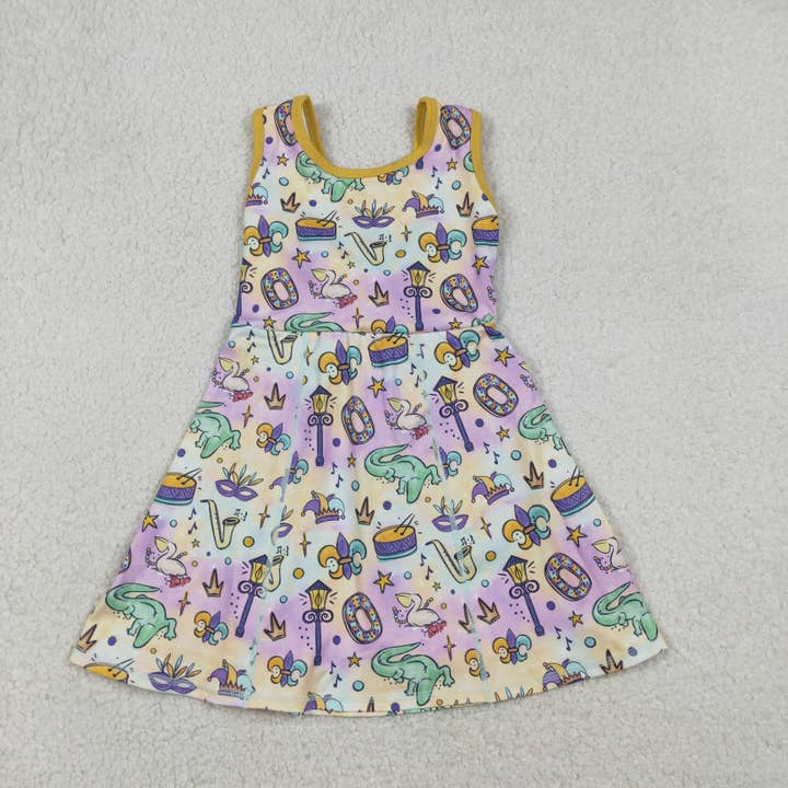 Baby Girls Mardigras Crocodiles Donuts Yoga Active Shorts Knee Length Dresses for wholesale by Aier Wholesale