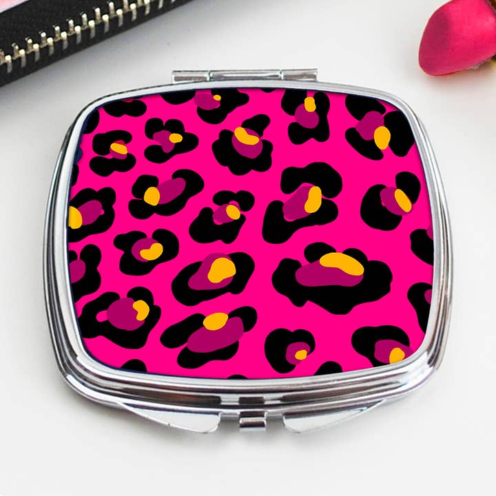 Pink Leopard Print Compact Mirror for wholesale by InkaBilly