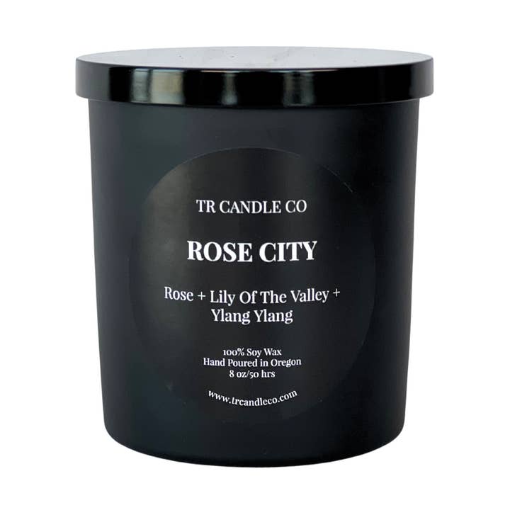 Rose City 8 oz - Bocal noir pour la vente par TR Candle Co