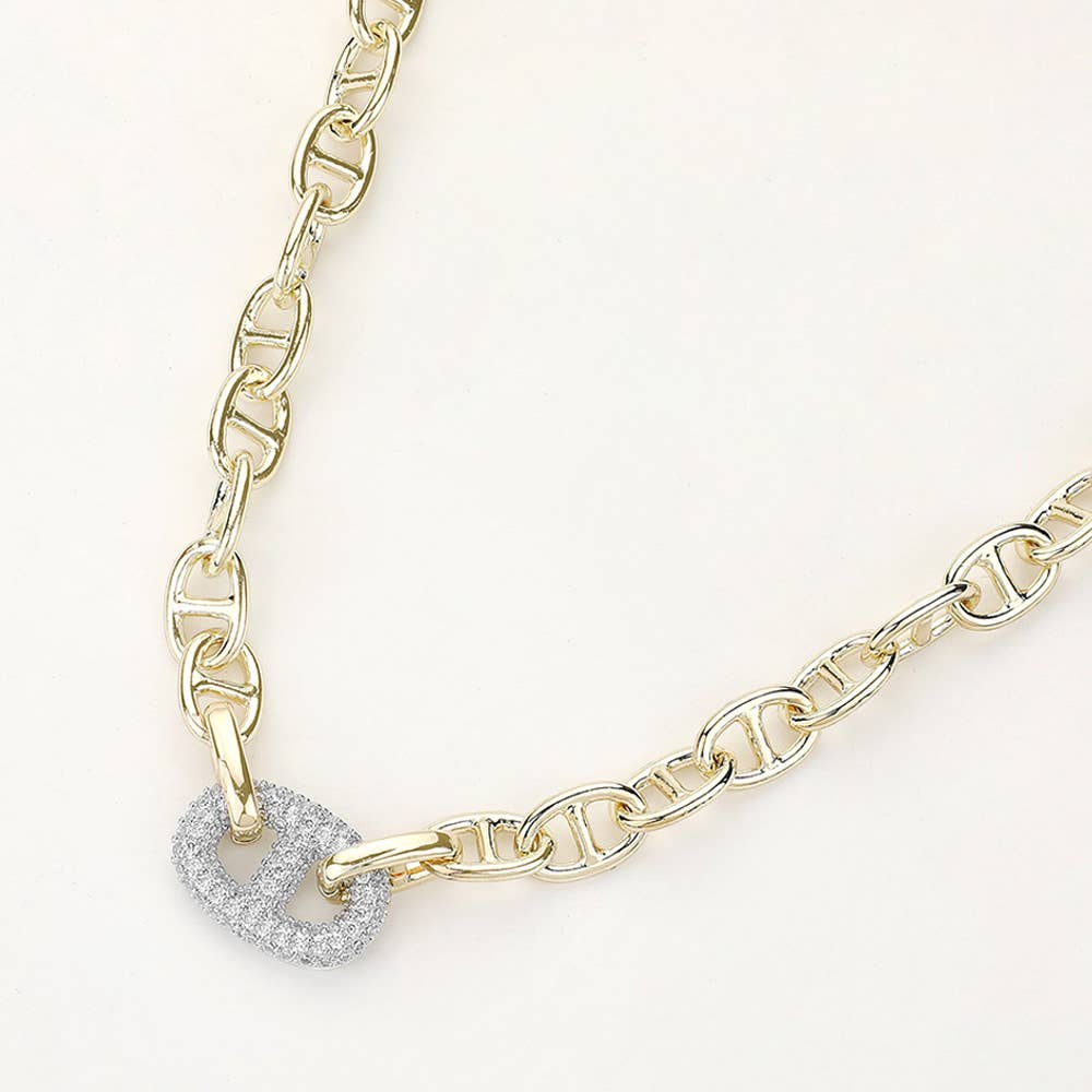 Sensibling Corp. - Wholesale Link & Chain Necklace - 14K Gold Plated CZ Stone Paved Mariner Link Accented Necklace0