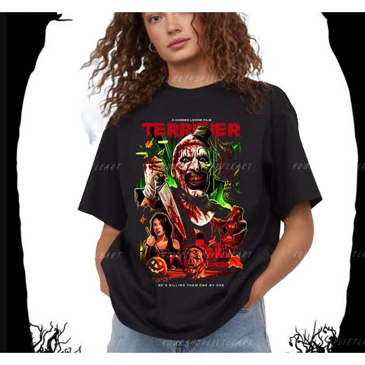 Black Hell On Shirts Terrifiers 2 shirt, Scary Clown Tshirt, Hallo for wholesale on Faire