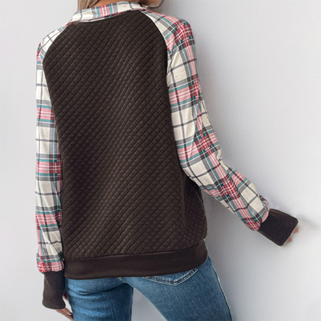Brown Vintage Patchwork Textured Pullover Sweatshirt BFZY1731 for wholesale on Faire2